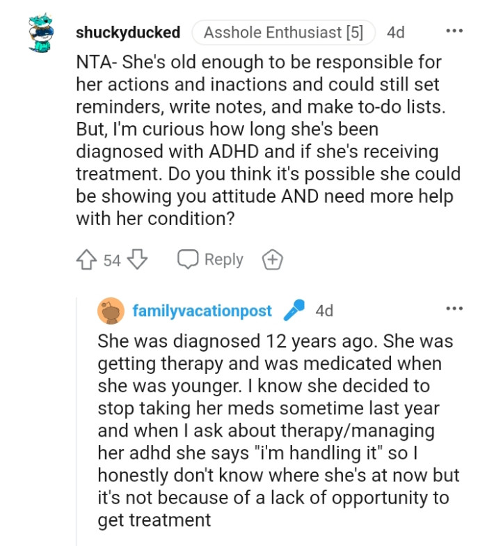 This Redditor wants to know how long the OP's daughter has had ADHD.