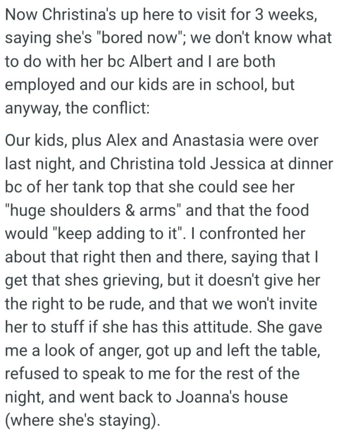 The OP gets that shes grieving, but it doesn't give her the right to be rude