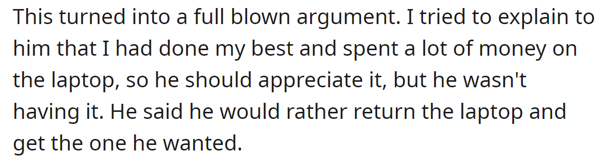 He asked her to return it and get him the one he wanted: