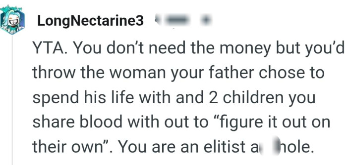 The OP is willing to throw his dad's other family out