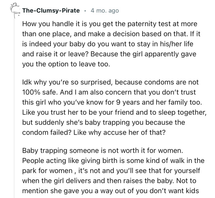 “Get the paternity test at more than one place, and make a decision based on that.”