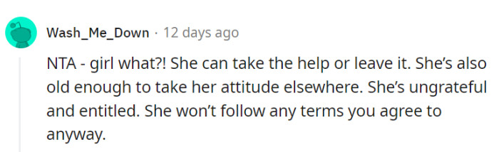 She can take the help or leave it.