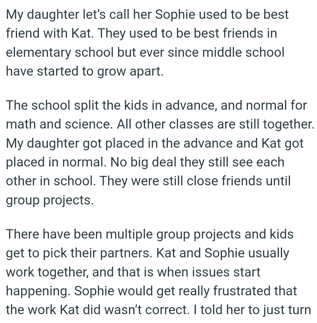 OP's daughter got placed in advanced, and Kat got placed in normal