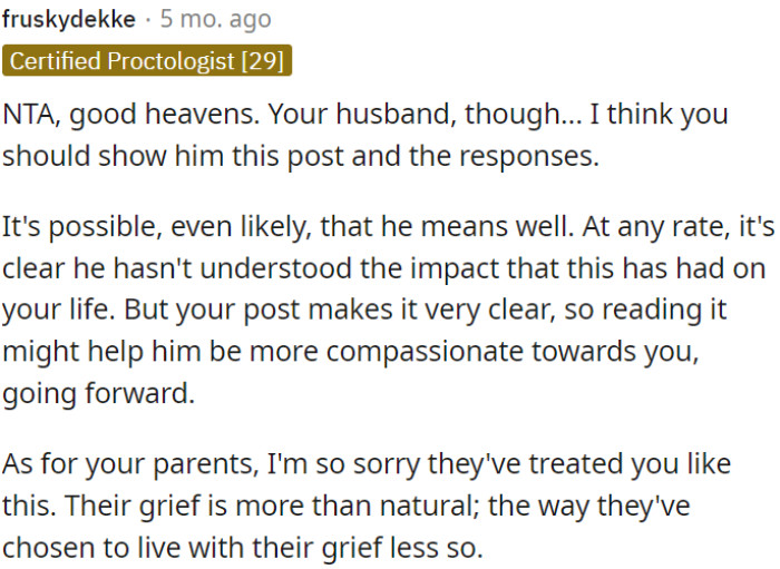OP's husband appears to lack comprehension regarding the challenges and emotions she is currently experiencing.