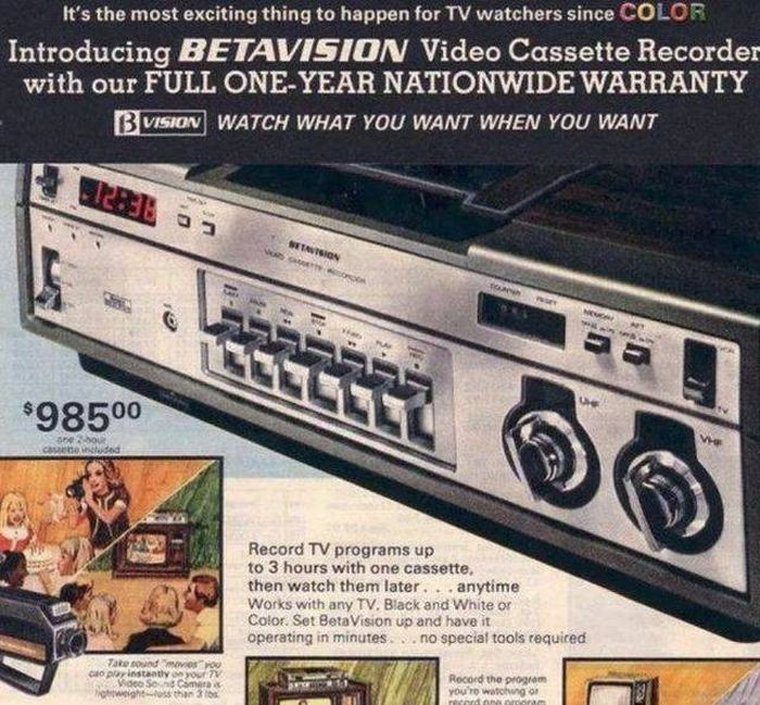 23. Betavision Video Cassette Recorder: $985.00