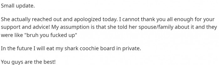 She ended the post with a little update as she and her coworker spoke again.