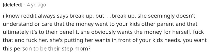 This person is saying that they probably should break up due to a lot of different reasons, despite everything.