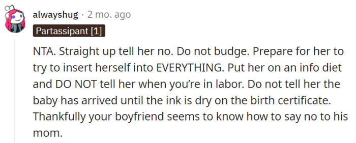 Luckily, OP's boyfriend knows how to set boundaries with his mother.