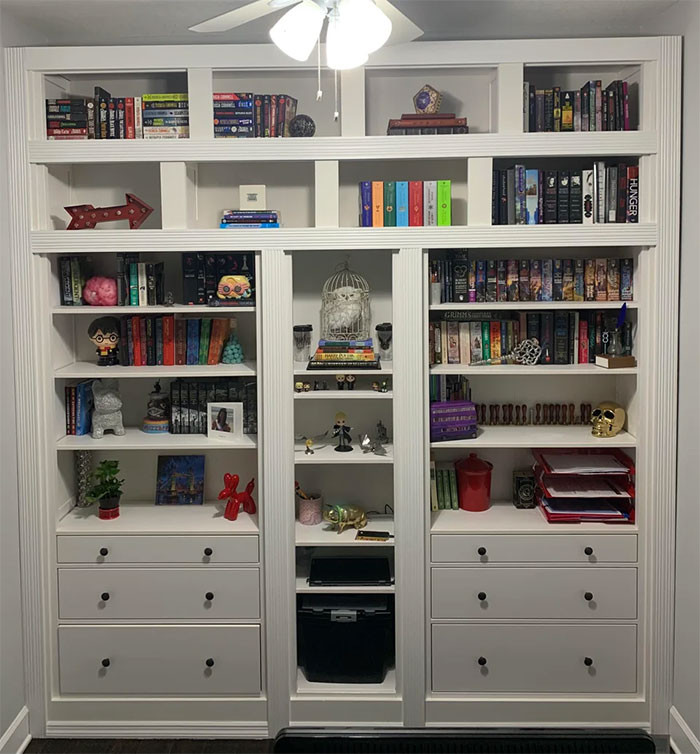 36. Hemnes bookshelf used to create cabinets and shelves
