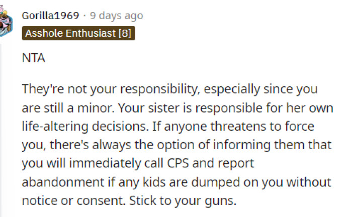 Simply put, people agree with OP and think she has a say in what she's doing or not doing.