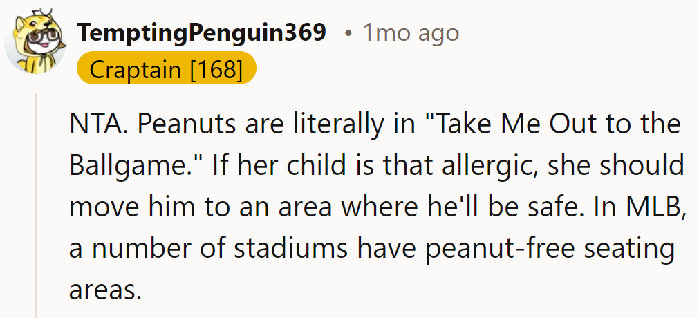 Seems she forgot: 'Take Me Out to the Ballgame' doesn't offer a nut-free remix.