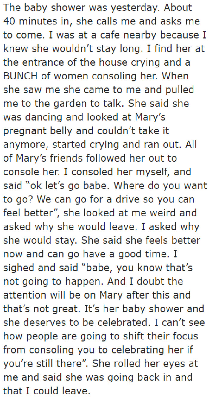 During the party, the OP's wife cried.