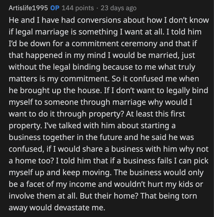 OP isn't even sure if marriage is a part of her future plans