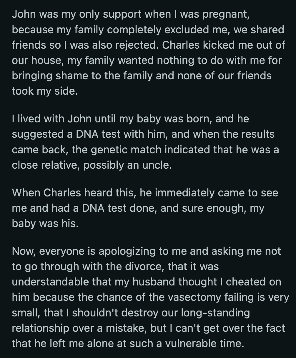 If not for John, OP said she and her baby wouldn't be here.