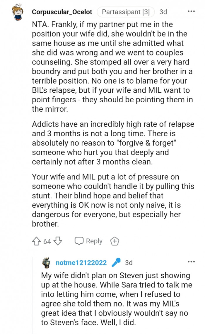 No one is to blame for your BIL's relapse