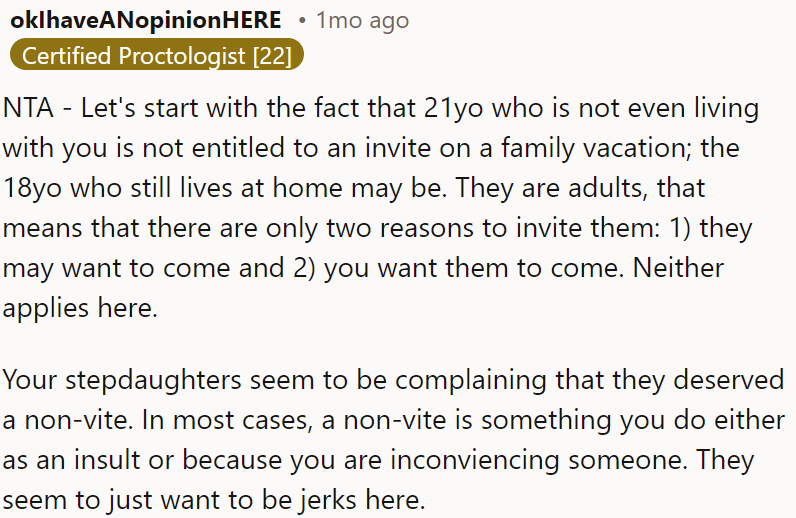 Stepdaughters seem upset about not being invited.