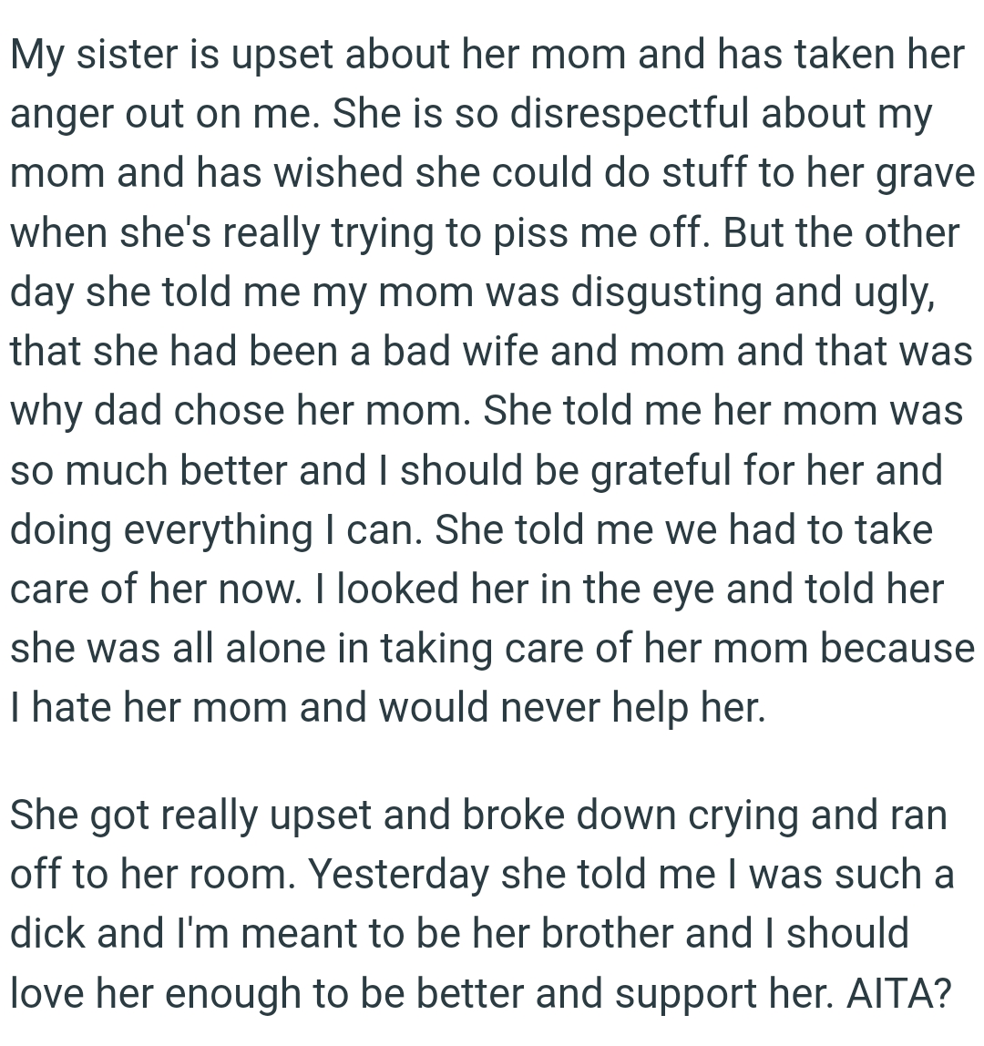 OP's sister got upset and started crying