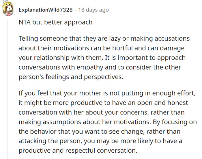 NTA, but his statement could’ve been packaged better—something like an honest but also empathetic conversation. Would this work?