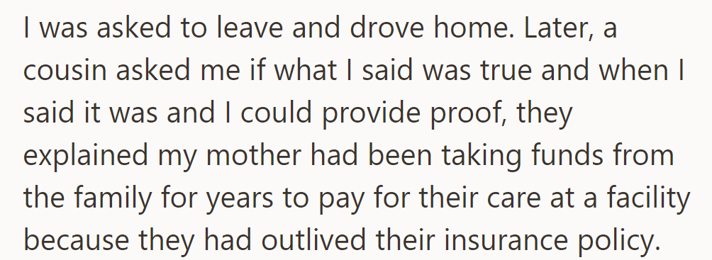 OP learned his mother had been using family funds to cover their grandparents' care after their insurance ran out.
