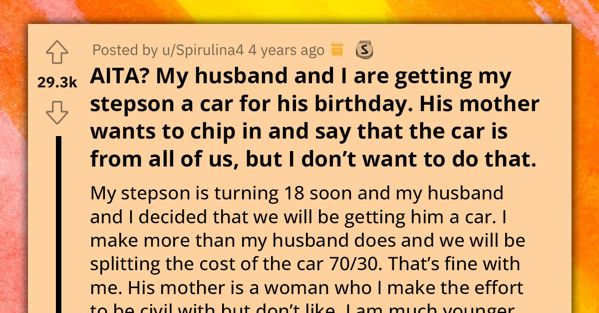 Redditor Declines Husband's Ex's Offer To Jointly Fund Stepson's 18th Birthday Car, Blocking Her Attempt To Share The Spotlight With A 5% Contribution