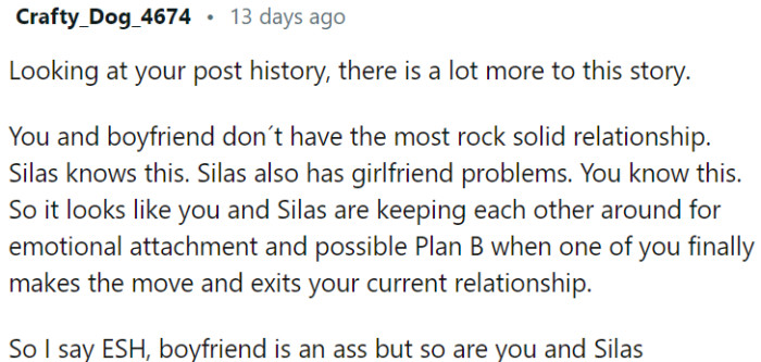 The relationship between OP and her boyfriend is not stable