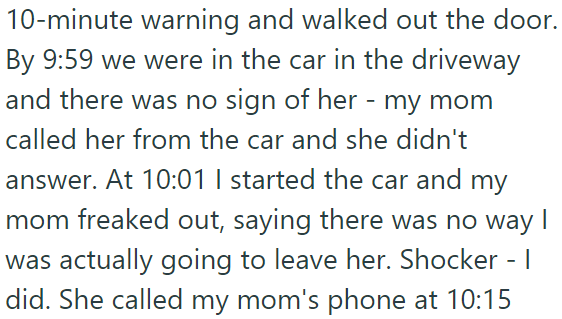 So, at 10 a.m., the OP Left Without Her: