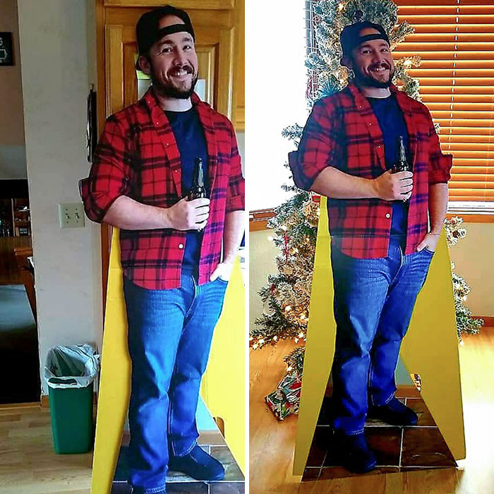 39. Dude surprises his parents with a life-size cutout because he couldn't make it home for the holidays!