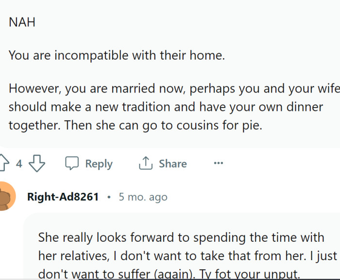 Maybe OP and his wife should start a new tradition