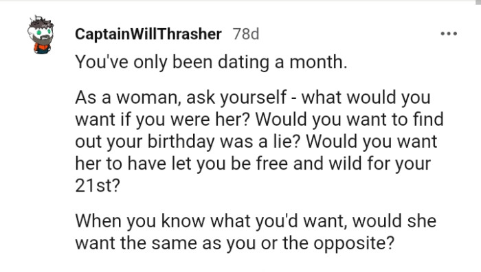 Would the OP want to find out that her birthday was a lie?
