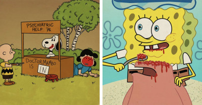50 Times An Artist Recreated Horror Scenes From Classic Cartoons With A Funny Twist