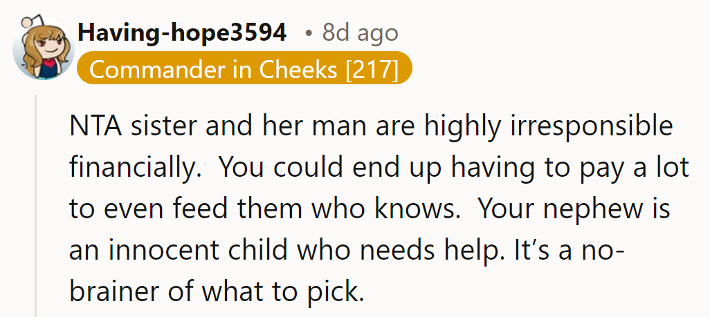 NTA. She shouldn’t bankroll their poor decisions; focusing on helping her nephew is the clear priority.