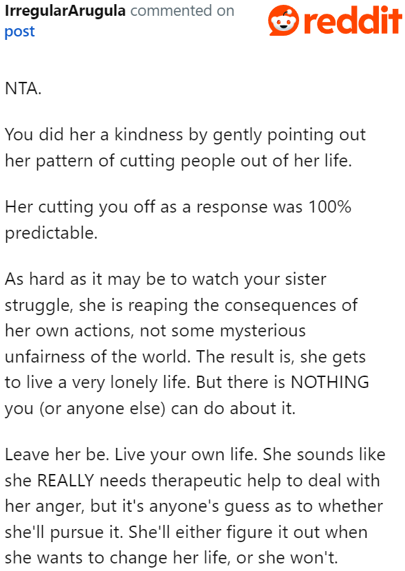 Unfortunately, the sister is already witnessing the consequences of her actions.