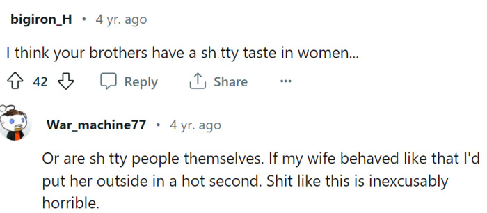 The bottom line is - bad people with bad wives.