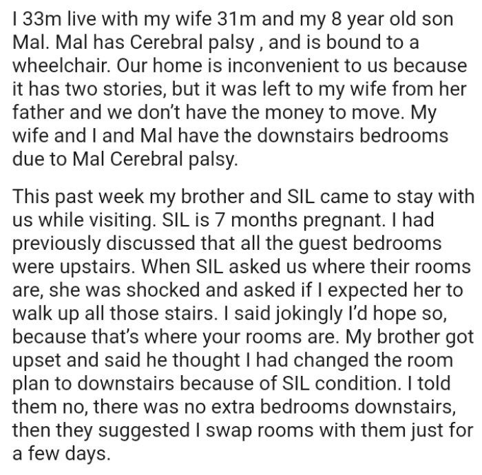 When SIL asked them where their rooms are, she was shocked and asked if OP expected her to walk up all those stairs