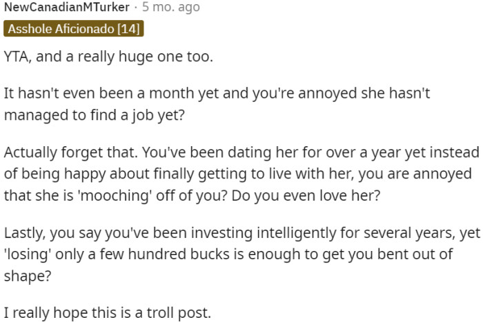 OP is selfish, unsupportive, and lacks empathy in his relationship with his girlfriend.