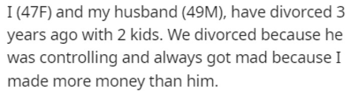OP and her husband got divorced three years ago
