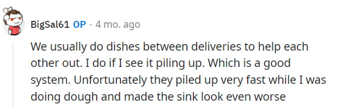 Dough vs. dishes—a classic kitchen showdown! When they're knee-deep in dough, the sink turns into a topping avalanche.