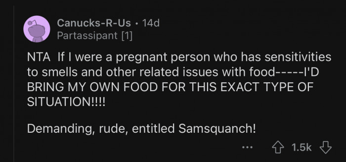 Bringing her own food would have instantly solved this problem.