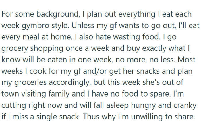 OP plans his meals and food shopping.