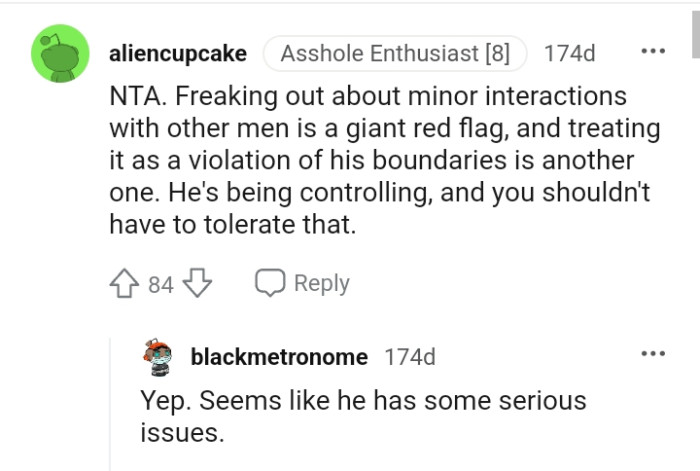 Treating it as a violation of boundaries is a red flag