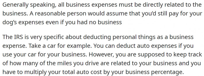 Business expenses must be directly related to the business