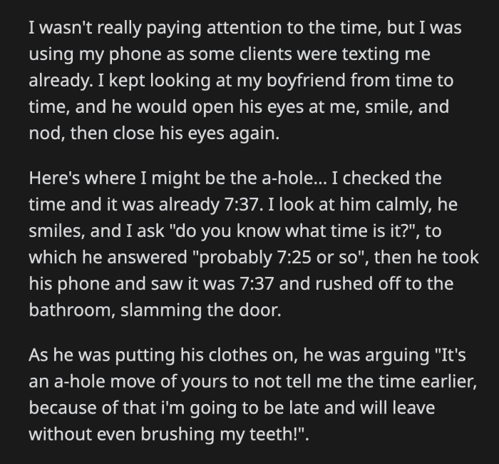 He said it was an a**hole move not to help when she had the chance to do so.