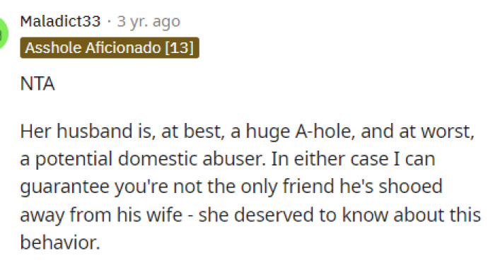 This comment raises concern about the possibility of her being in a somewhat abusive relationship, which isn't good at all.