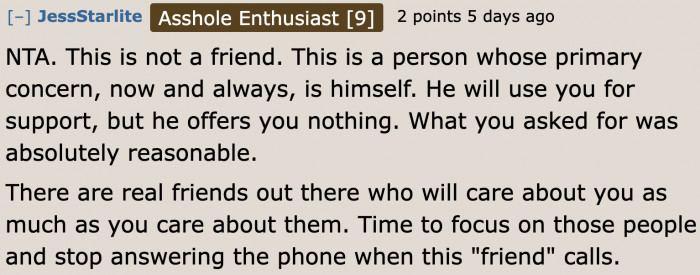 Then there's a Redditor who claims that the best friend isn't a true friend.