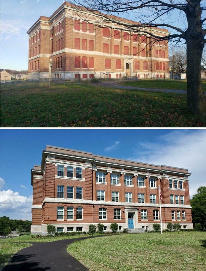 15. The former Leominster High School, constructed in 1908 and left vacant since 1986, has been acquired and meticulously refurbished over a span of two years to transform it into 32 affordable housing units.