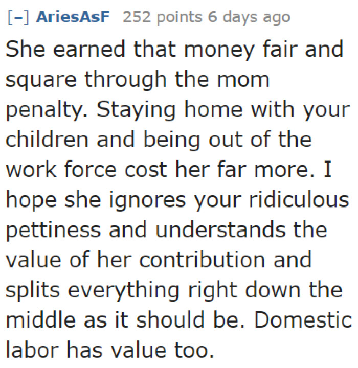 The OP shouldering the debt was something that the wife deserved.