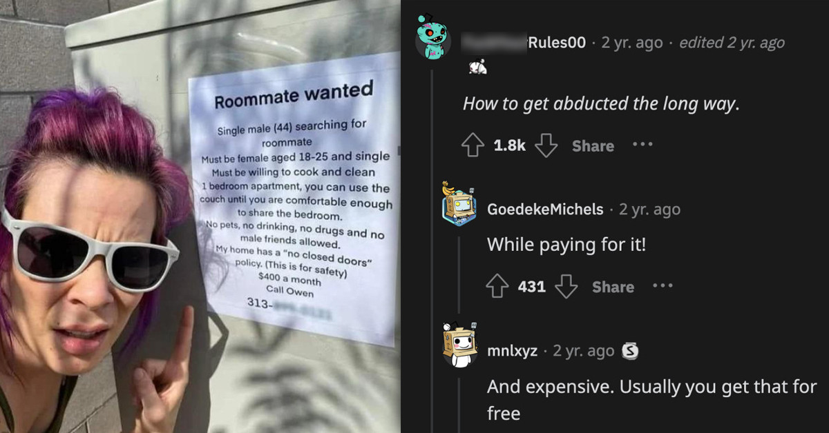44-Year-Old Is Looking For Female Roommate In Her Twenties Who Is Willing To Share Bed With Him And Must Also Pay $400 For The Privilege