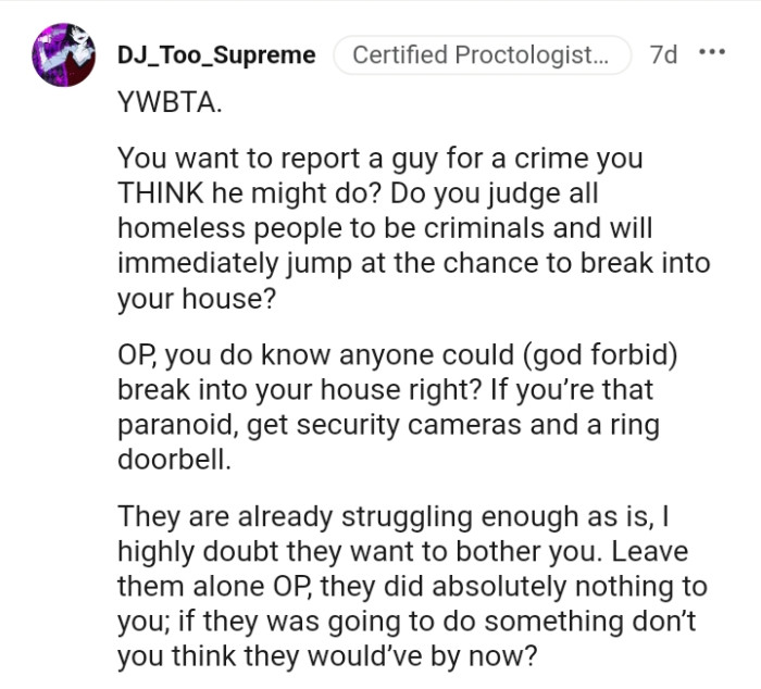 Do you judge all homeless people to be criminals?