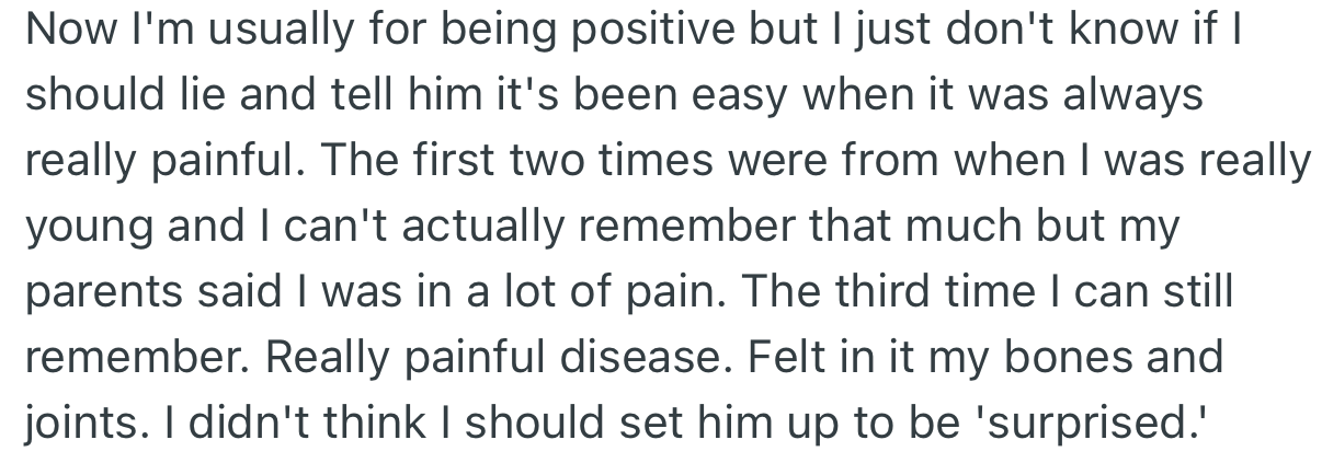 Having had the disease three times, OP knew it wasn’t a “cakewalk” like their aunt made her son believe