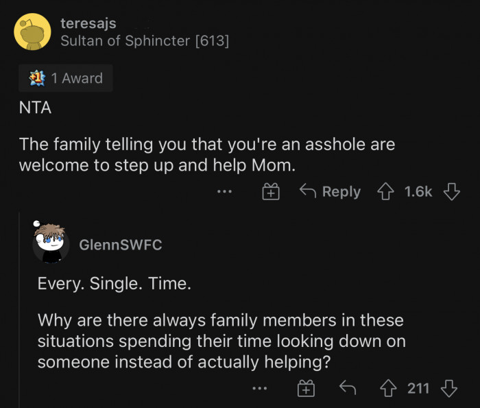 The Reddit community had a lot of different reactions to u/SereneLogicSnail's situation: